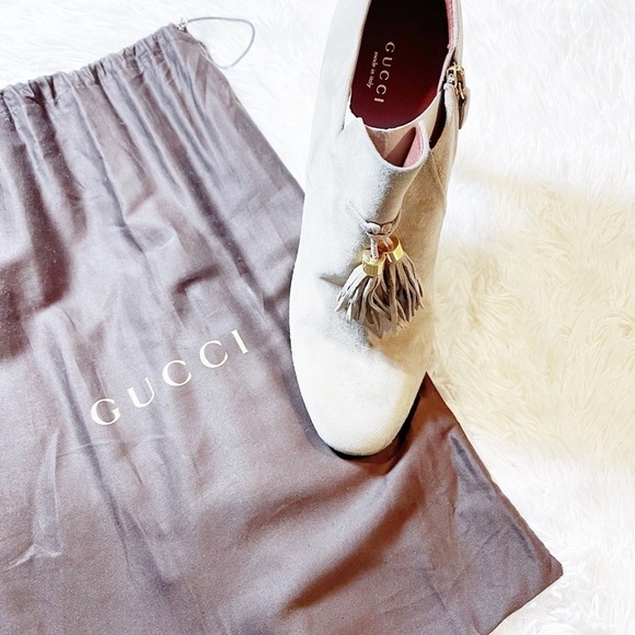 Gucci Suede Heeled Bootie Tassel Accents sz42 NEW - Picture 10 of 11